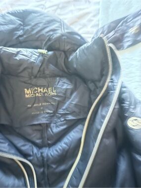 Michael Kors Navy Puffer Jacket with Gold Hardware